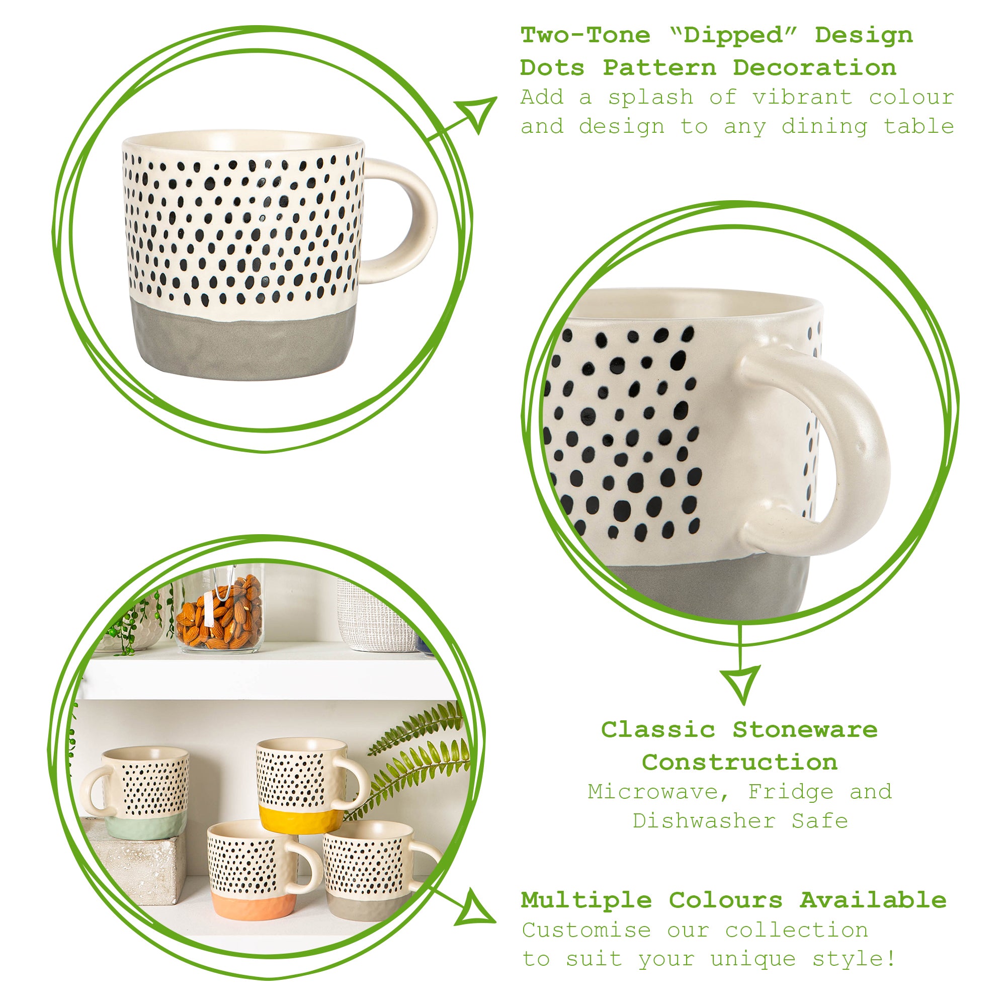 Dipped Stoneware Dots Coffee Mug - 385ml - Grey