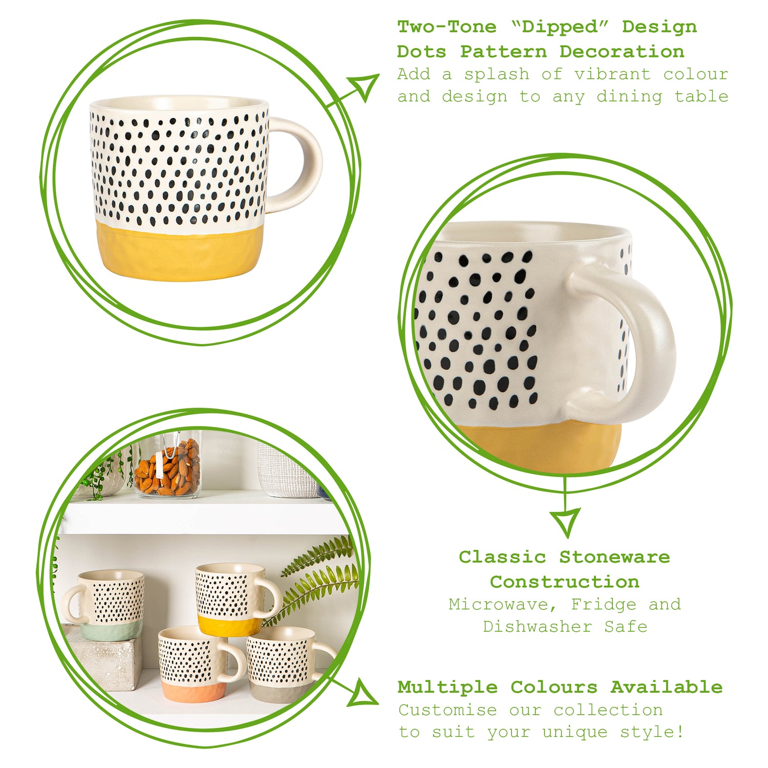 Dipped Stoneware Dots Coffee Mug - 385ml - Mustard