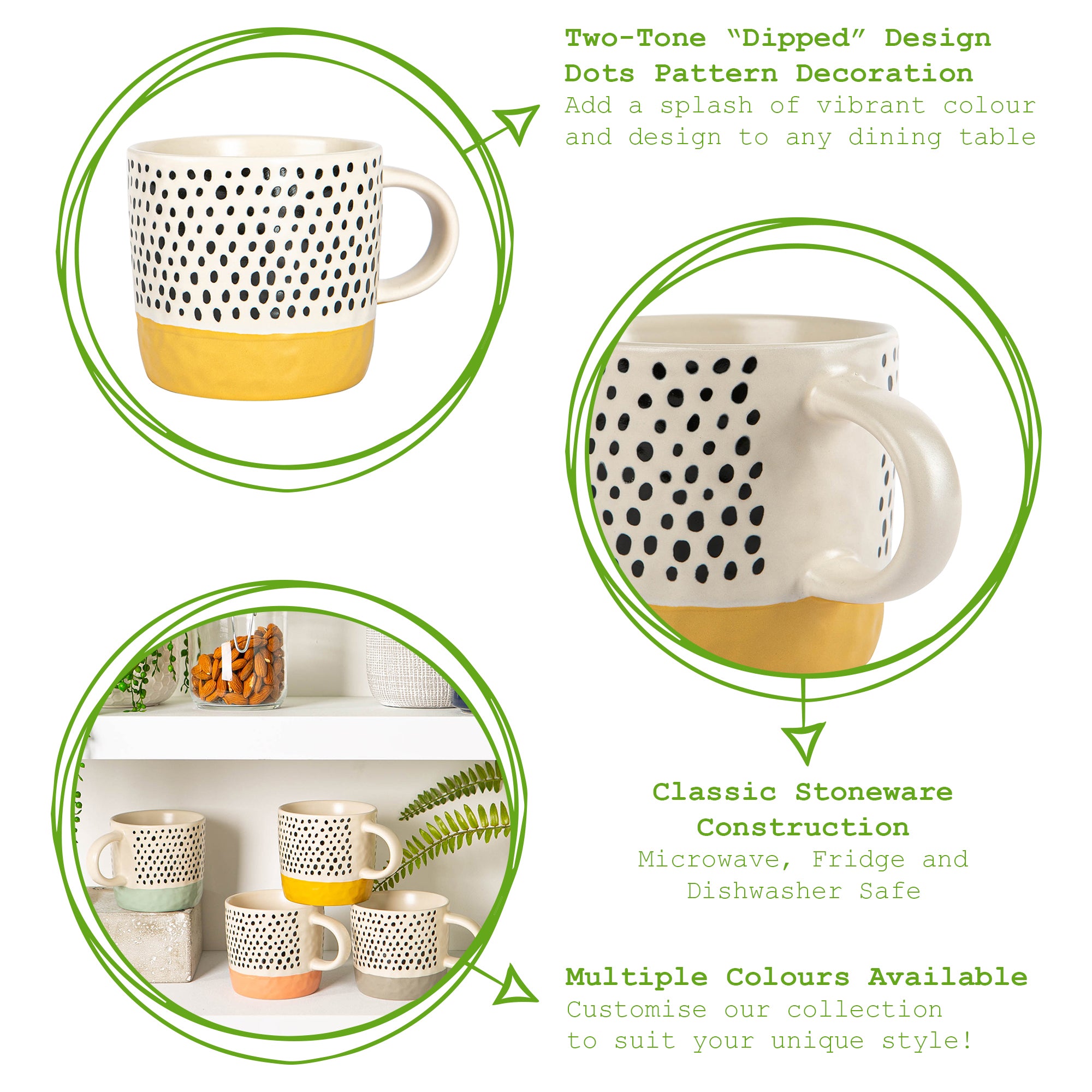 Dipped Stoneware Dots Coffee Mug - 385ml - Mustard