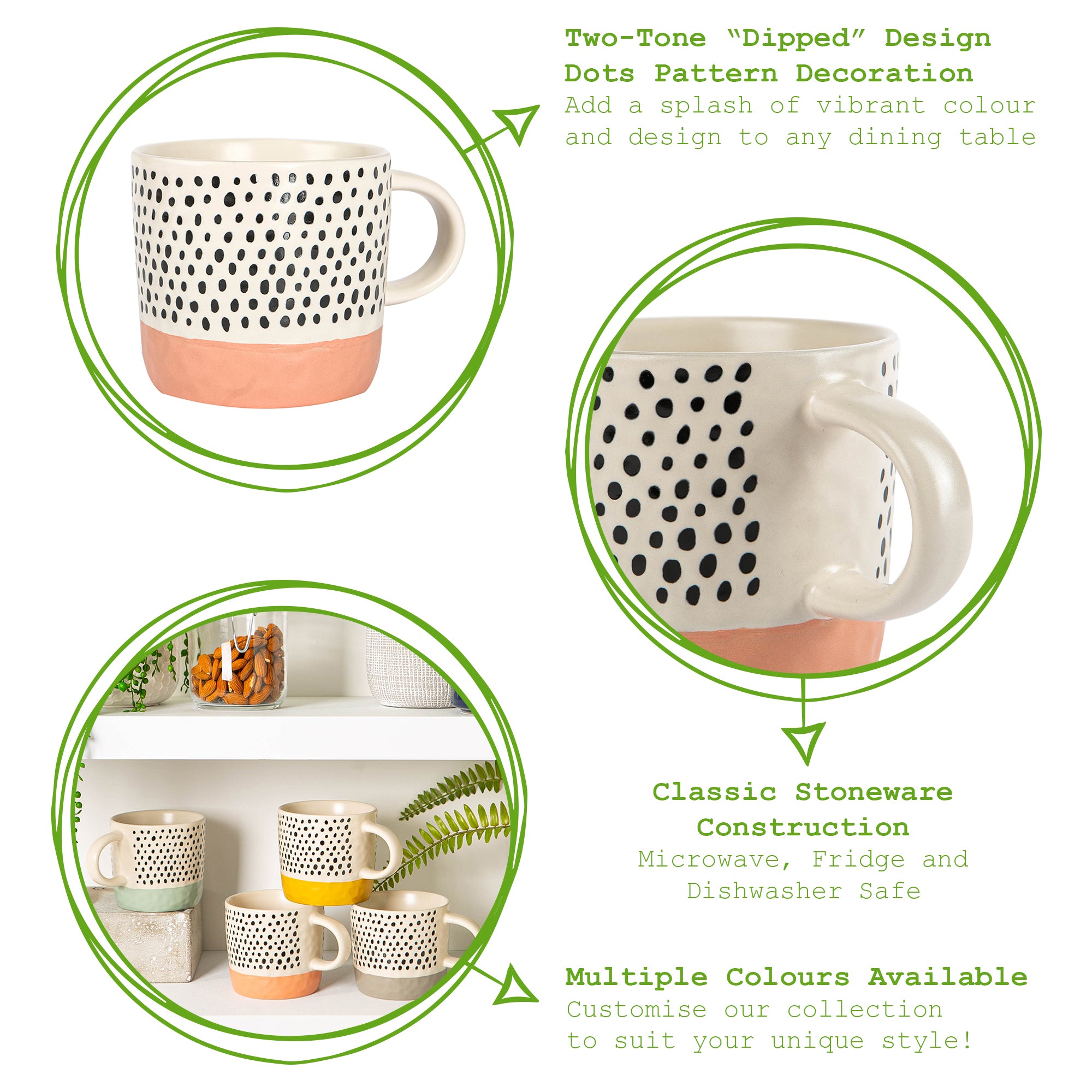 Dipped Stoneware Dots Coffee Mug - 385ml - Pink