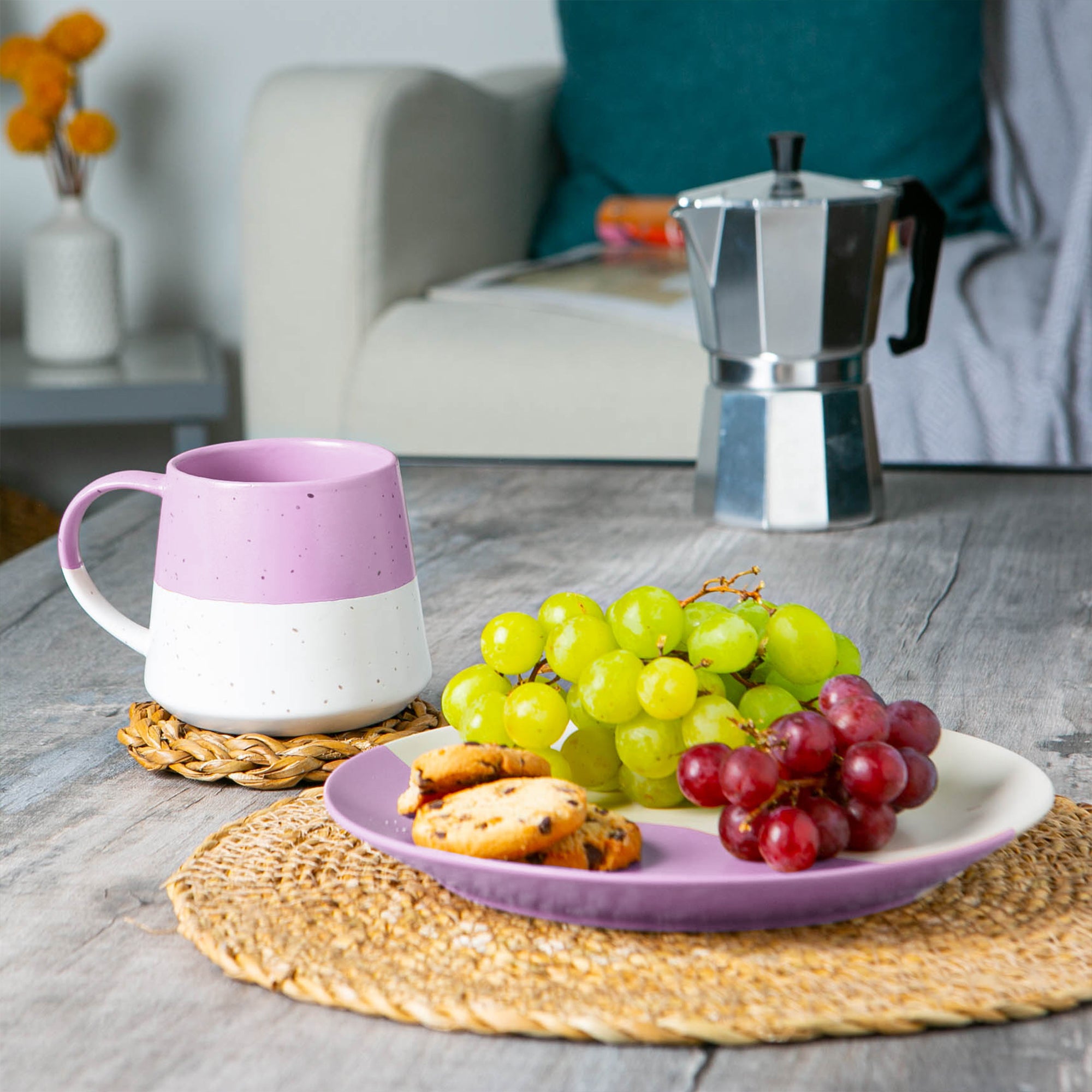 Colour Block Flecked Stoneware Belly Coffee Mug - 370ml - Lavender