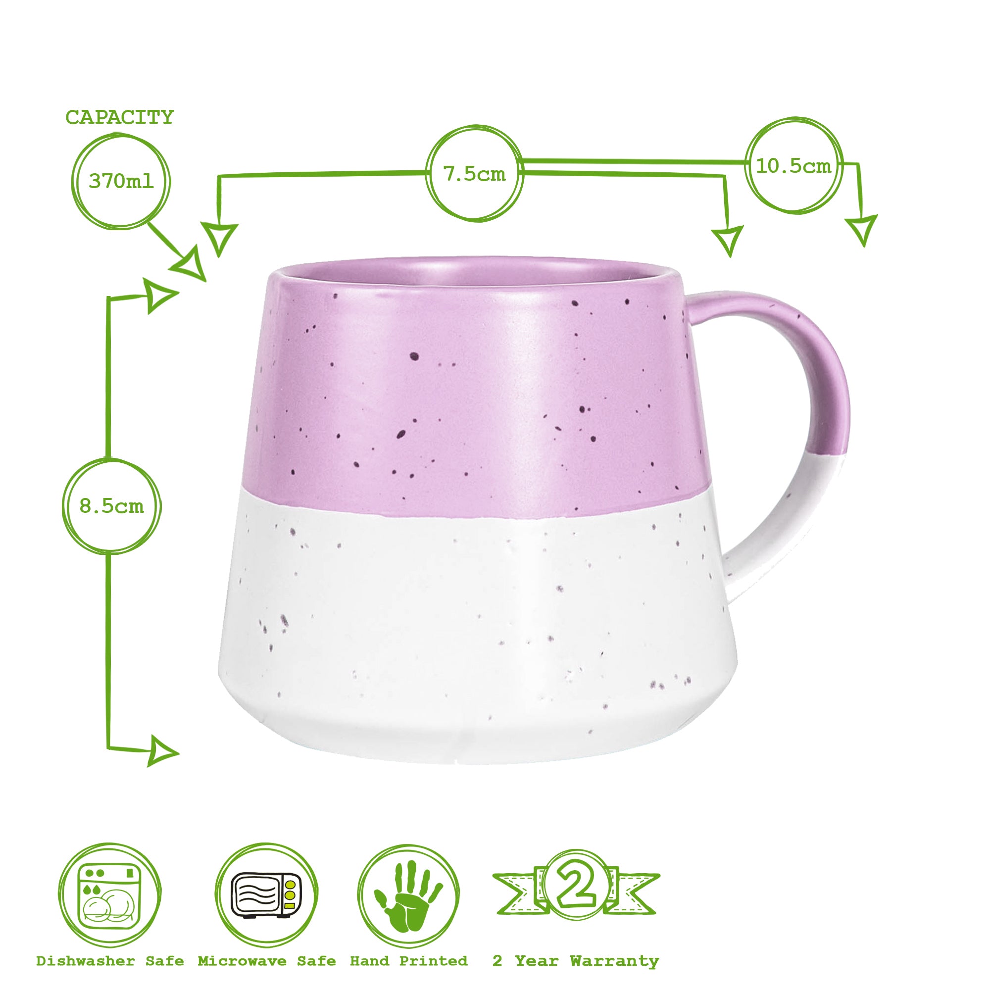 Colour Block Flecked Stoneware Belly Coffee Mug - 370ml - Lavender