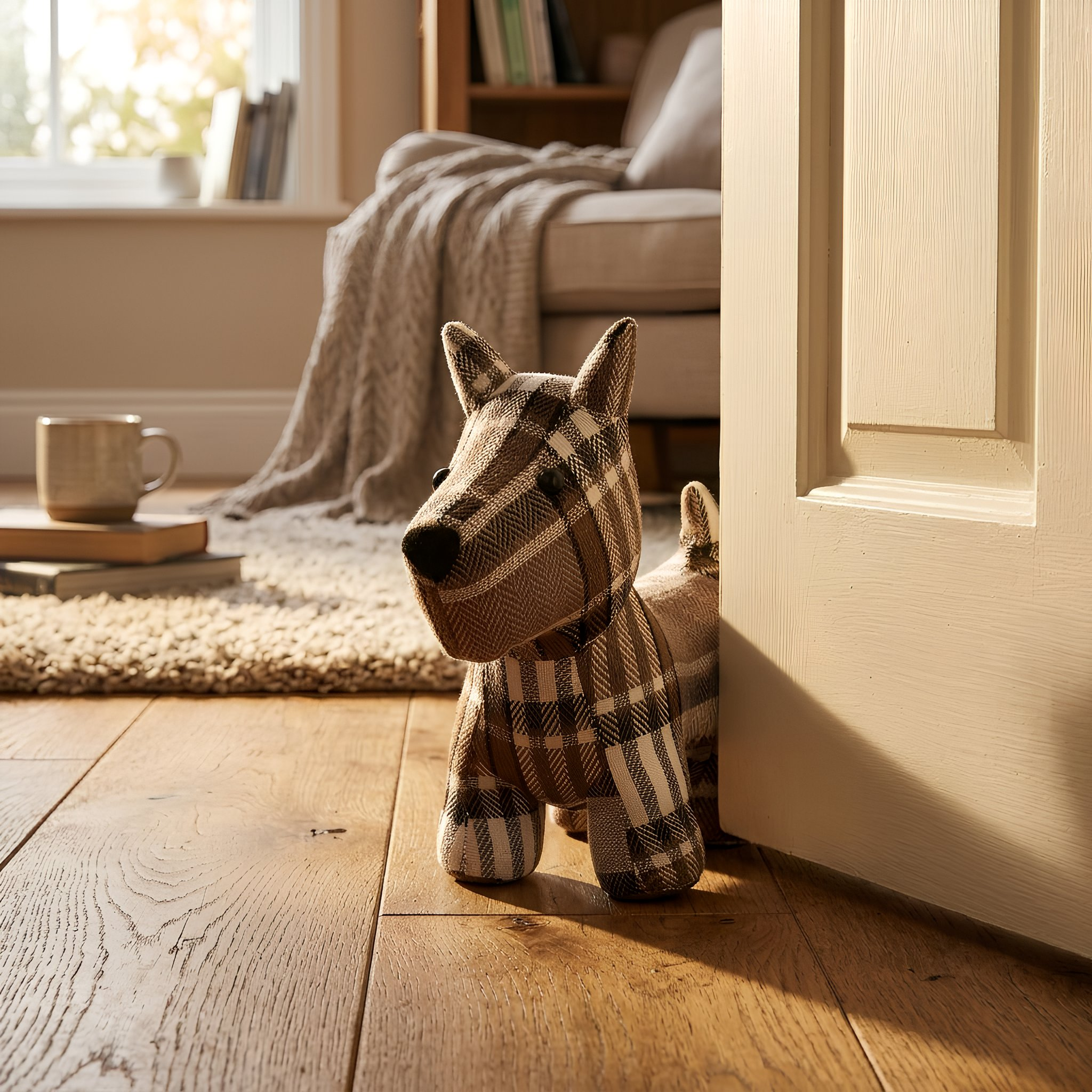 Nicola Spring Bentley the Dog Fabric Household Door Stop - Brown Tartan