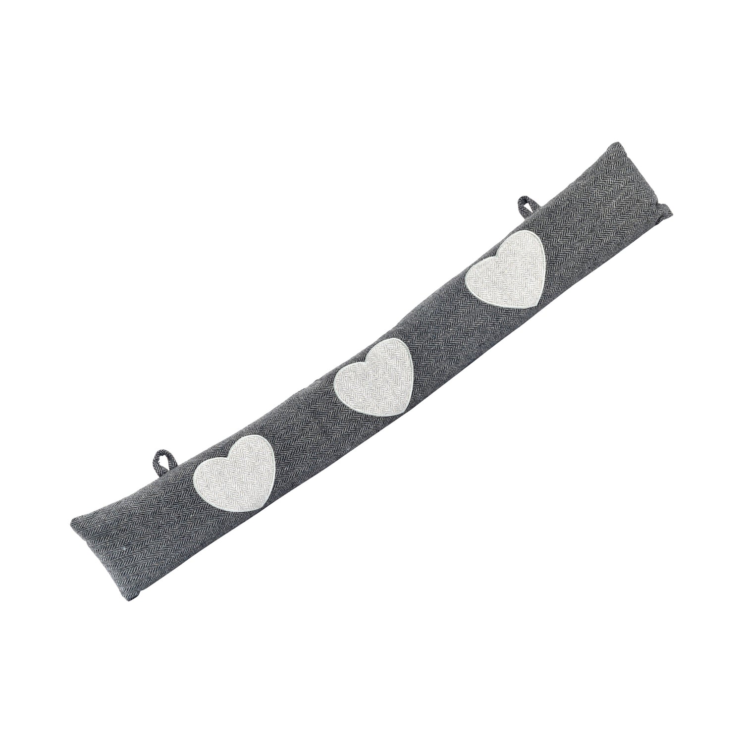 Nicola Spring Fabric Draught Excluder - Grey Herringbone with Hearts