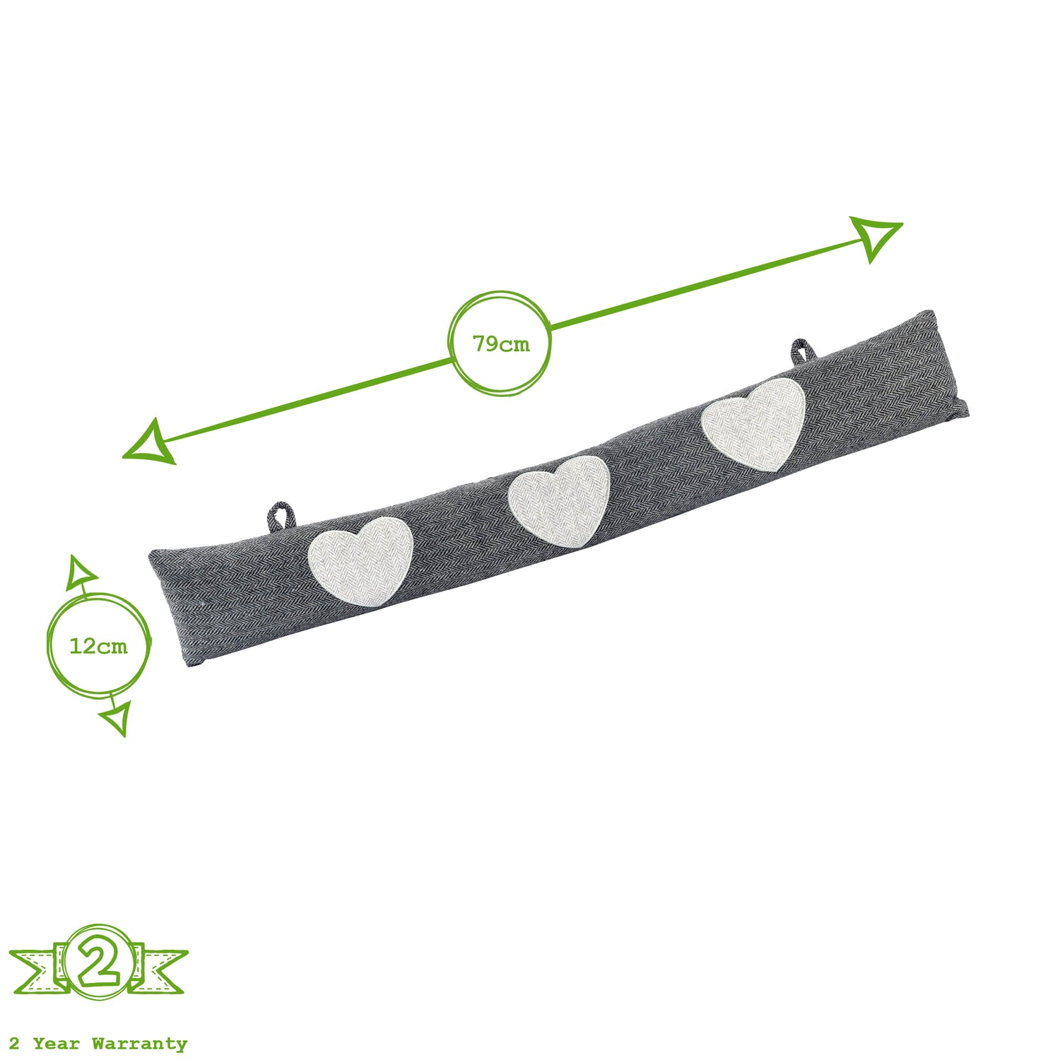 Nicola Spring Fabric Draught Excluder - Grey Herringbone with Hearts