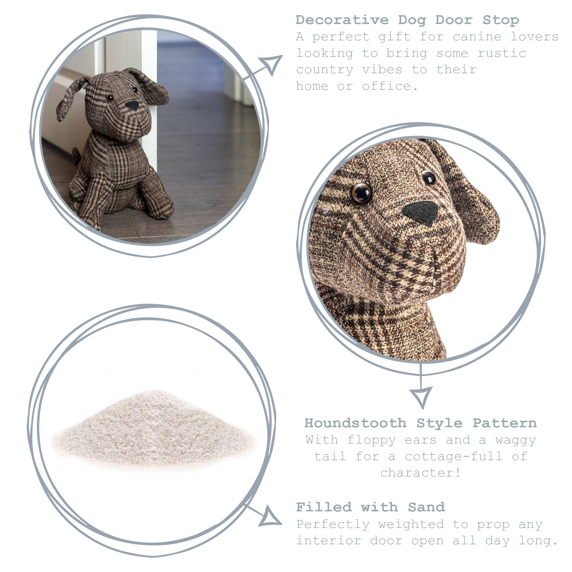 Nicola Spring Milo the Dog Fabric Household Door Stop - Brown