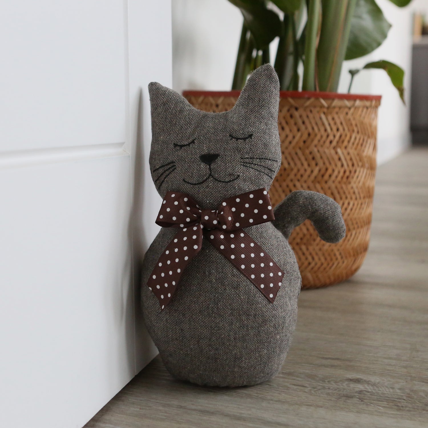 Nicola Spring Jasper the Cat Fabric Household Door Stop - Grey