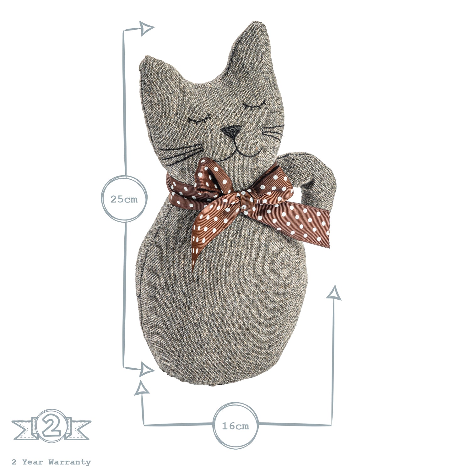 Nicola Spring Jasper the Cat Fabric Household Door Stop - Grey