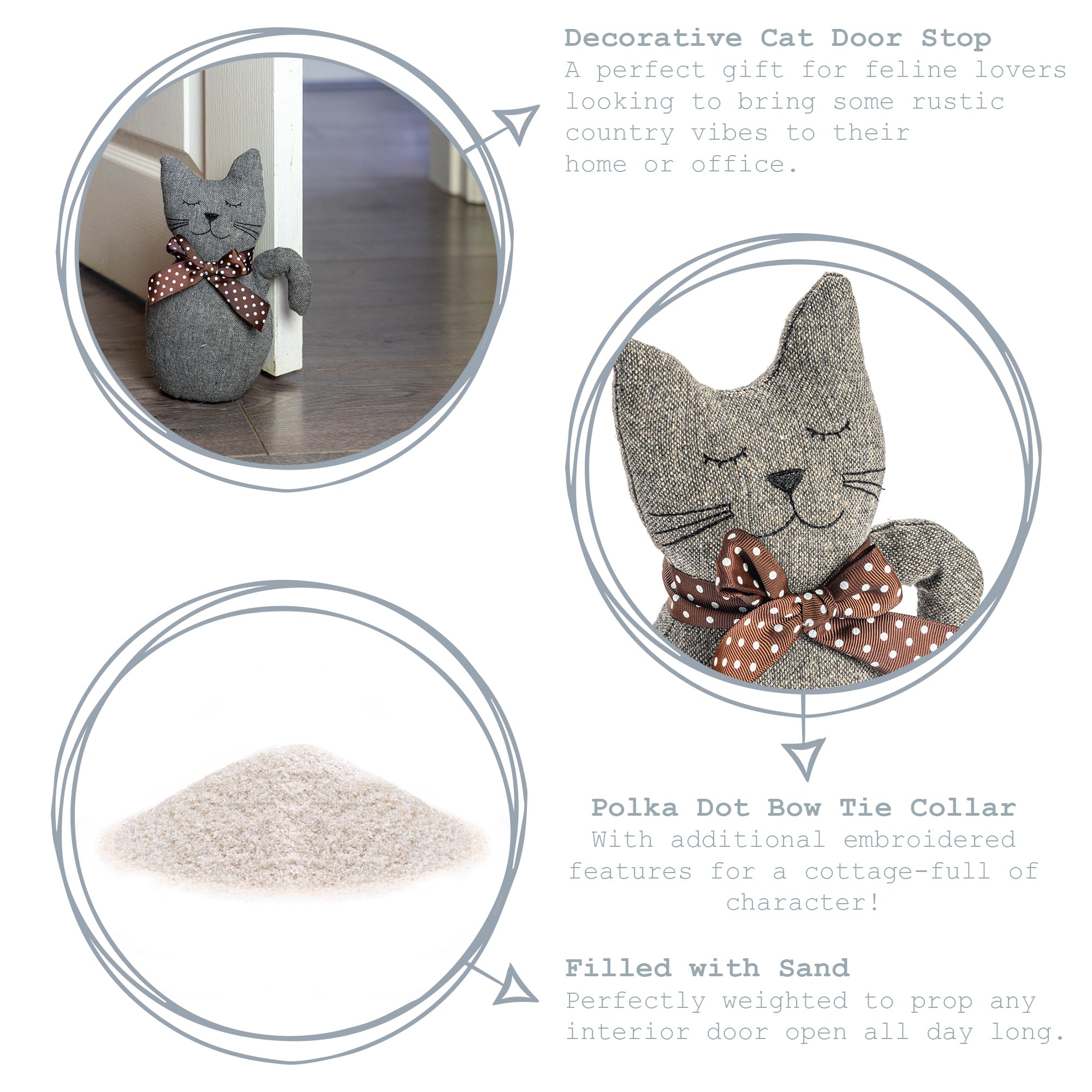 Nicola Spring Jasper the Cat Fabric Household Door Stop - Grey