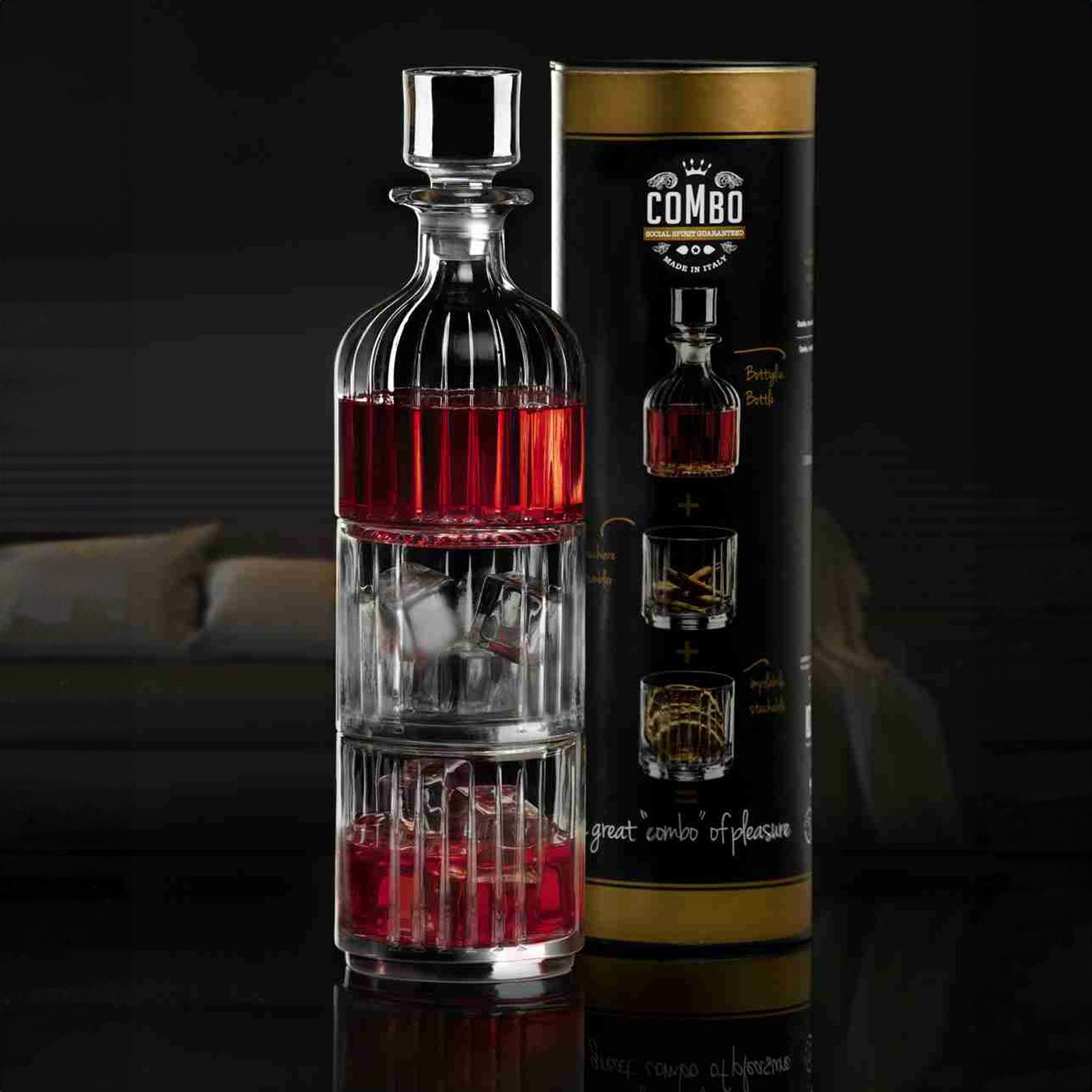 3 Piece 345ml Timeless Combo Stacking Glass Whisky Decanter Set
