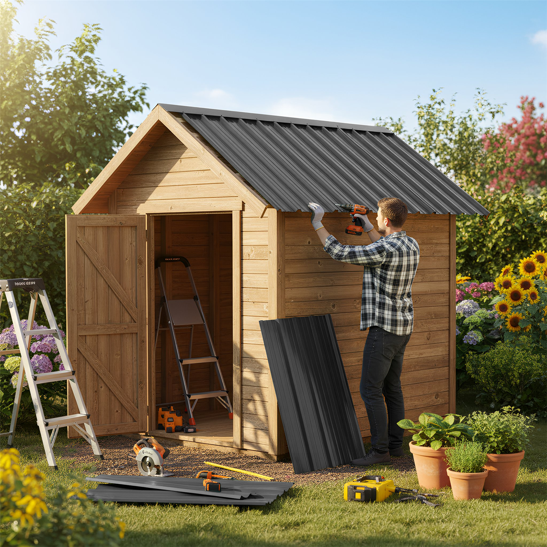 Corrugated Metal Roofing Sheets - 110 x 46cm - Anthracite - Pack of 14