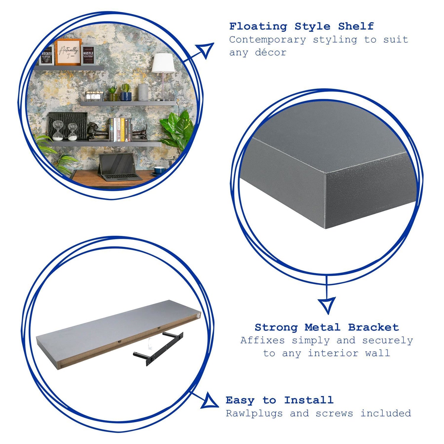 100cm Modern Floating Wall Shelf - Grey