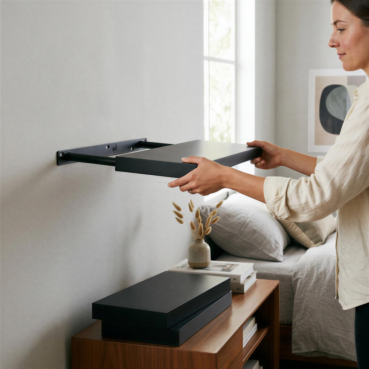 Wooden Floating Shelves - 40cm - Black - Pack of 3