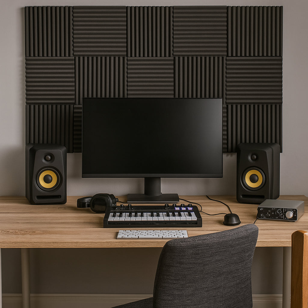 Square Foam Acoustic Panels - 2.5 x 30 x 30cm - Black - Pack of 12