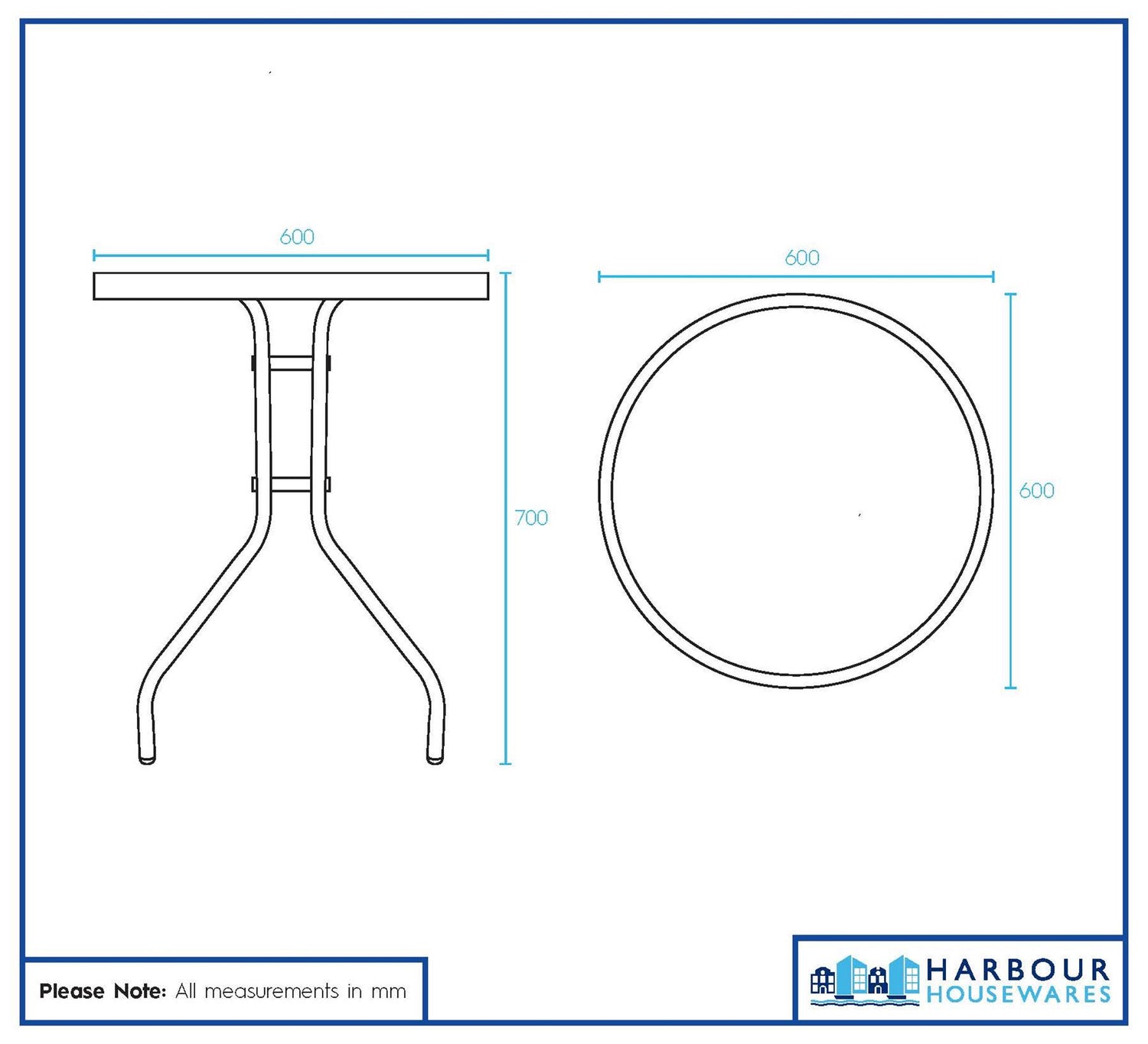 Sussex Round Glass Top Garden Dining Table - 60cm x 70cm - Black