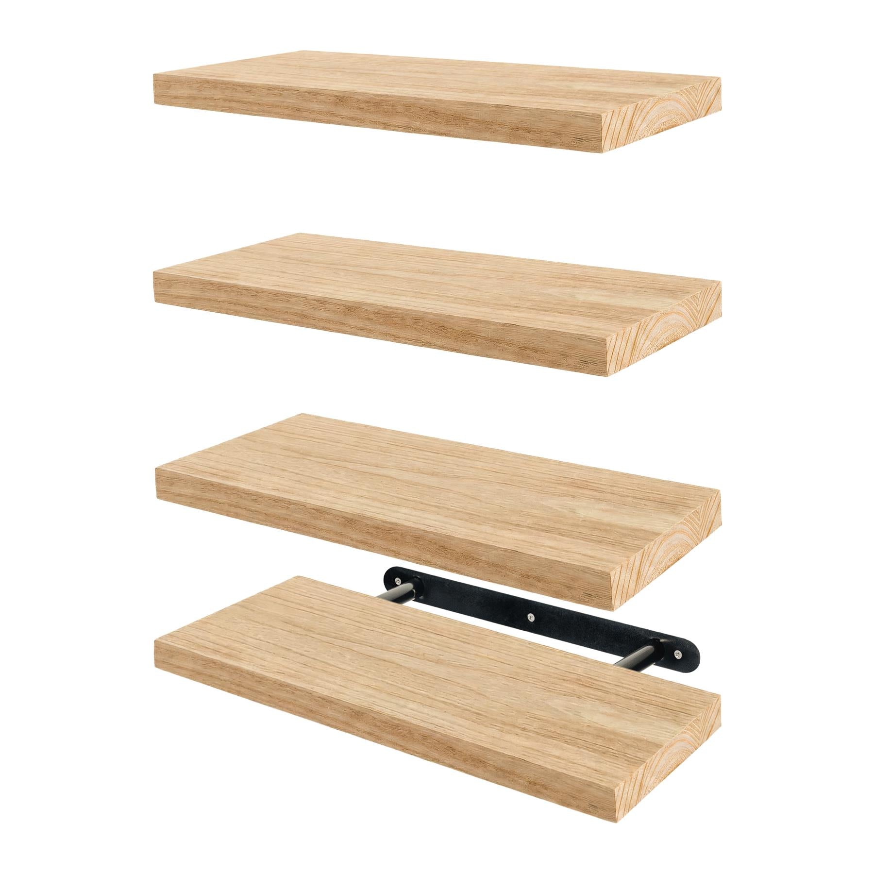 4 Piece Rustic Wooden Floating Shelf Set - 40cm
