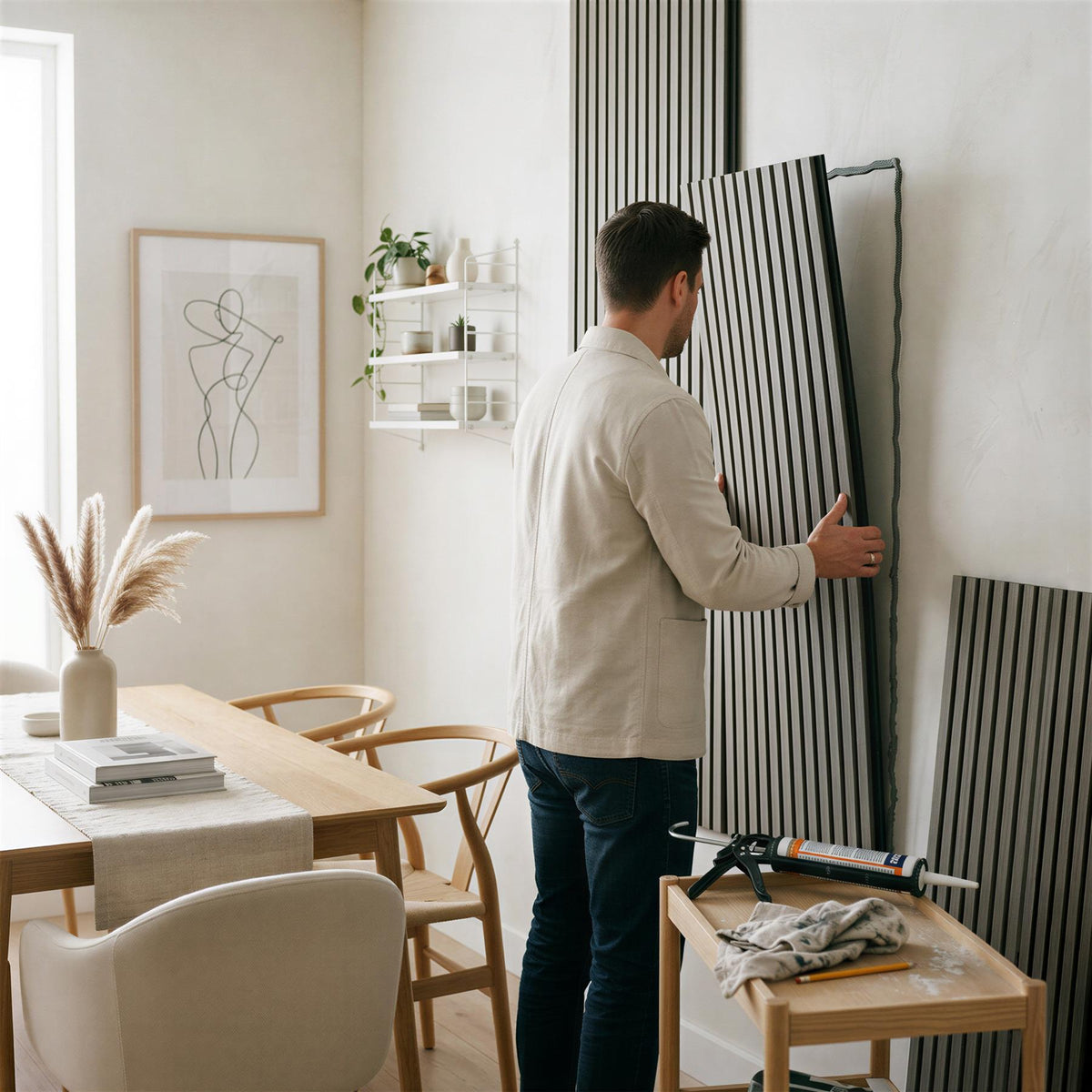 Wooden Acoustic Wall Panel - 120 x 60cm - Grey/Black