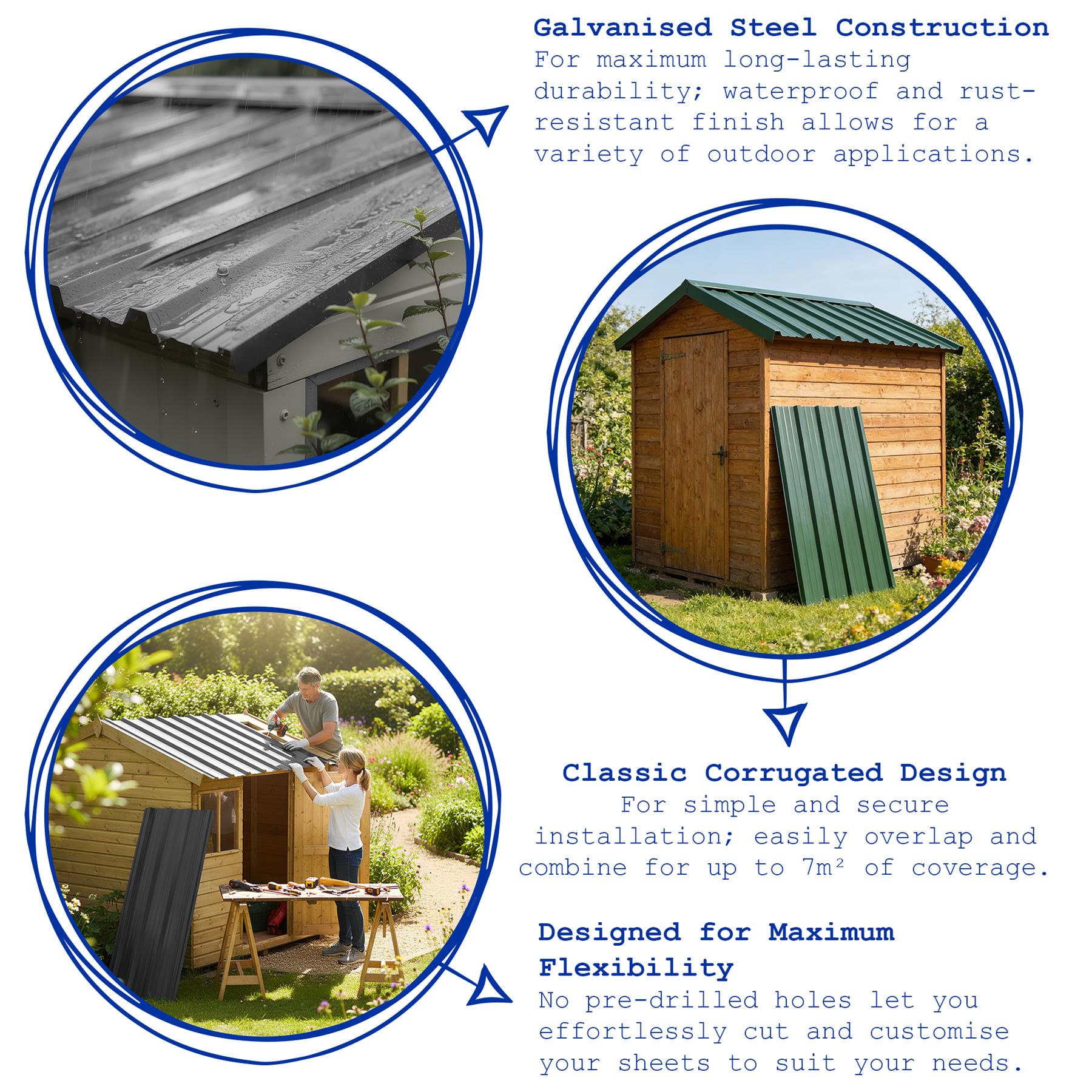 Corrugated Metal Roofing Sheets - 110 x 46cm - Anthracite - Pack of 14