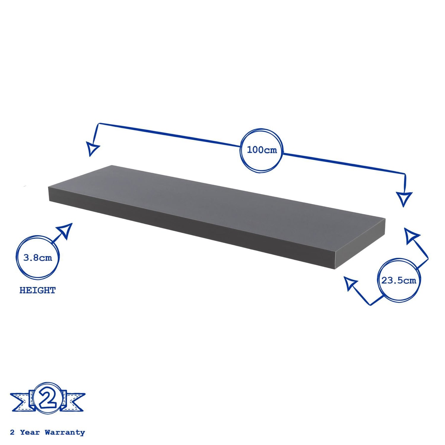 100cm Modern Floating Wall Shelf - Grey