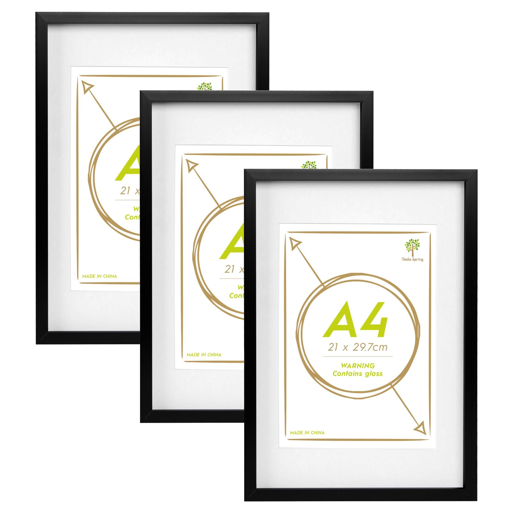 A3 (12" x 17") Photo Frames with A4 Mounts - Black - Pack of 3