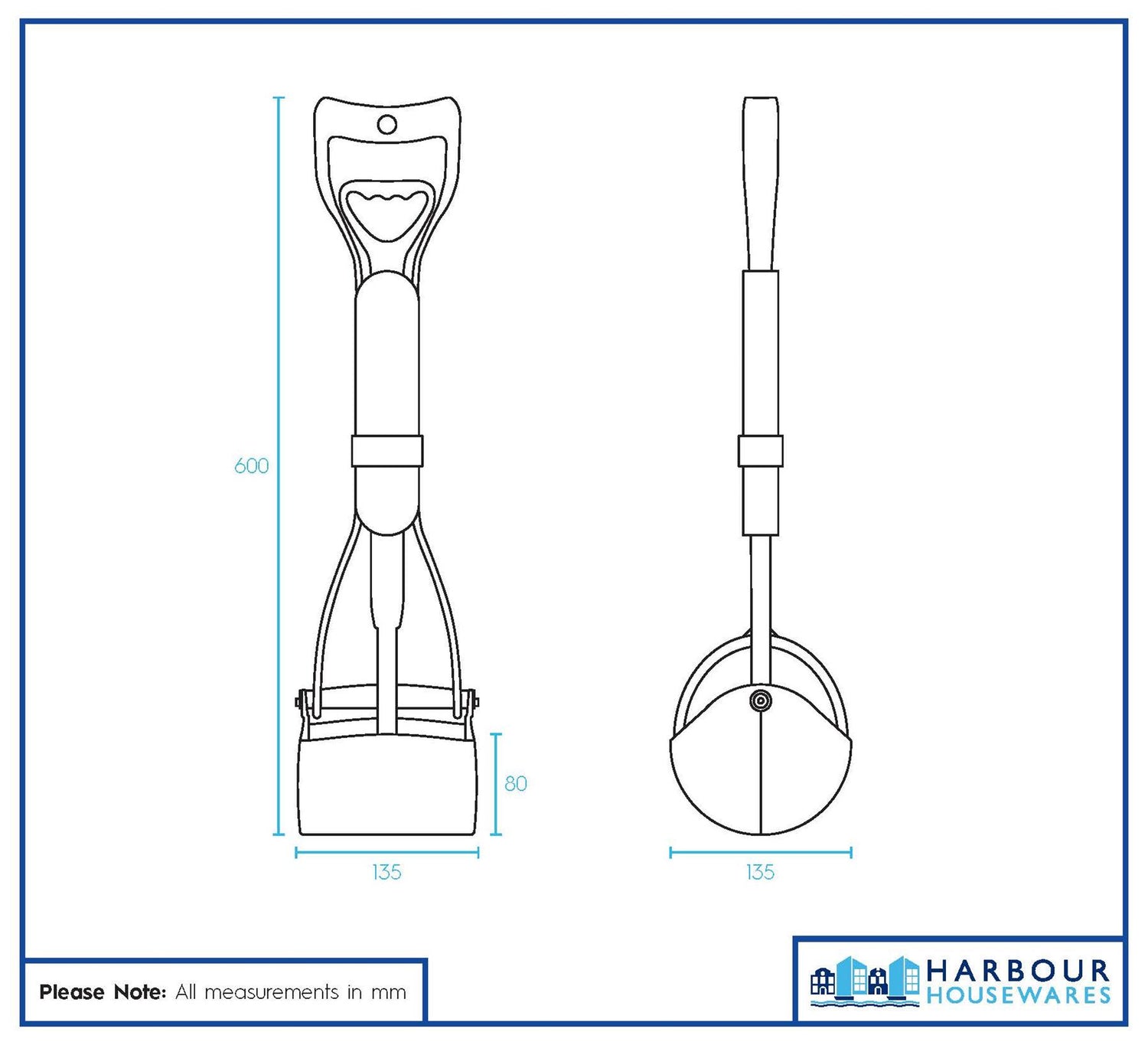Long Handle Pooper Scooper - 60cm - Blue