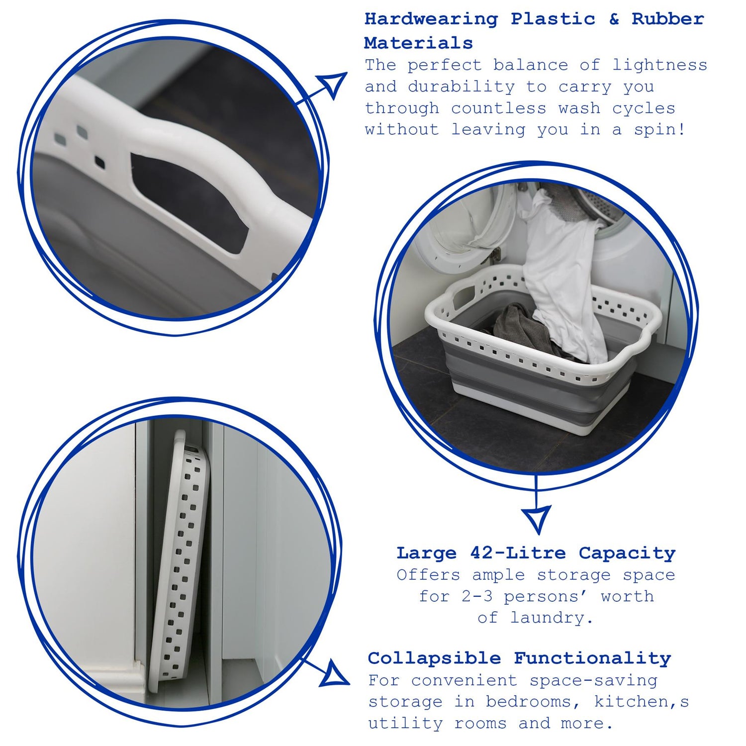 42L Collapsible Laundry Basket - White/Grey