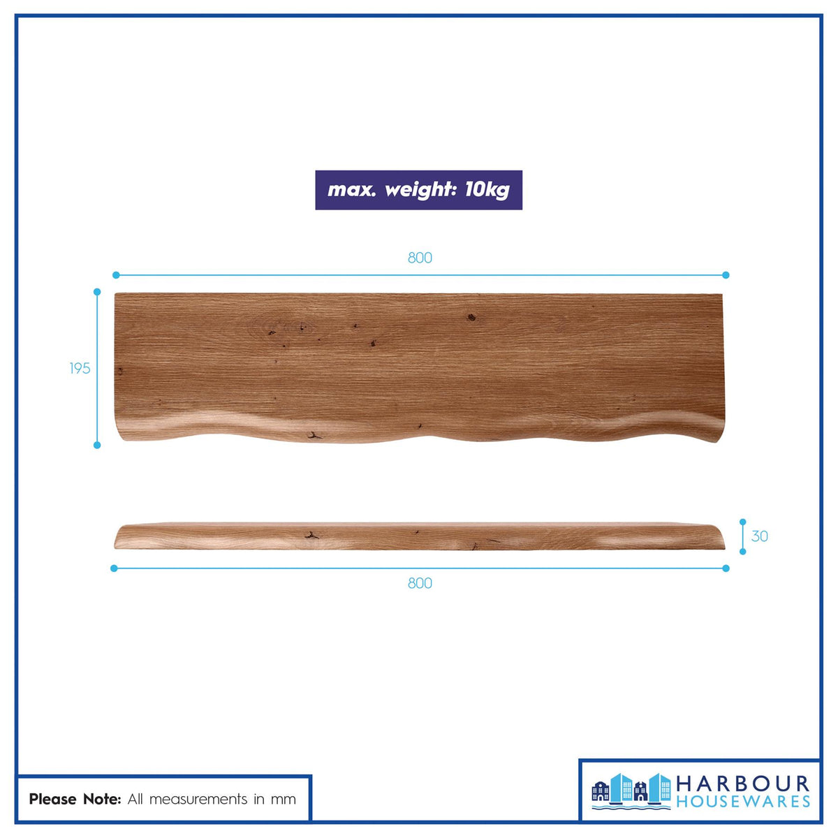 Wooden Live Edge Floating Shelf - 80cm - Walnut