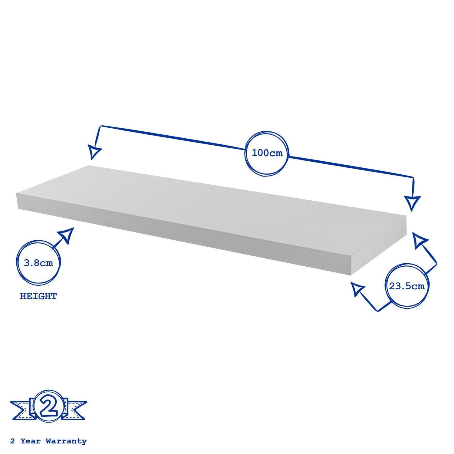 100cm Modern Floating Wall Shelf - White