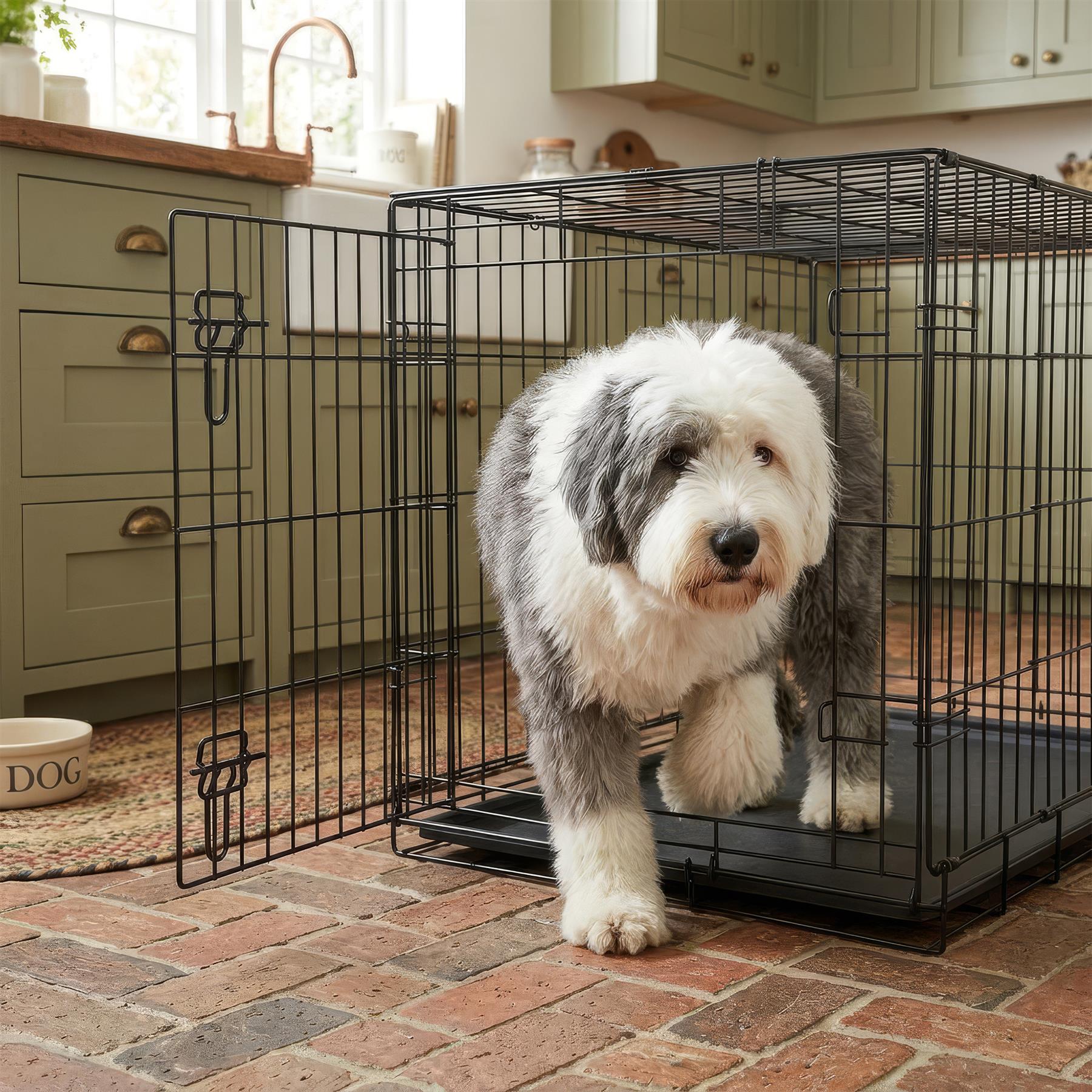 2 Door Metal Dog Crate with Removable Tray - Large