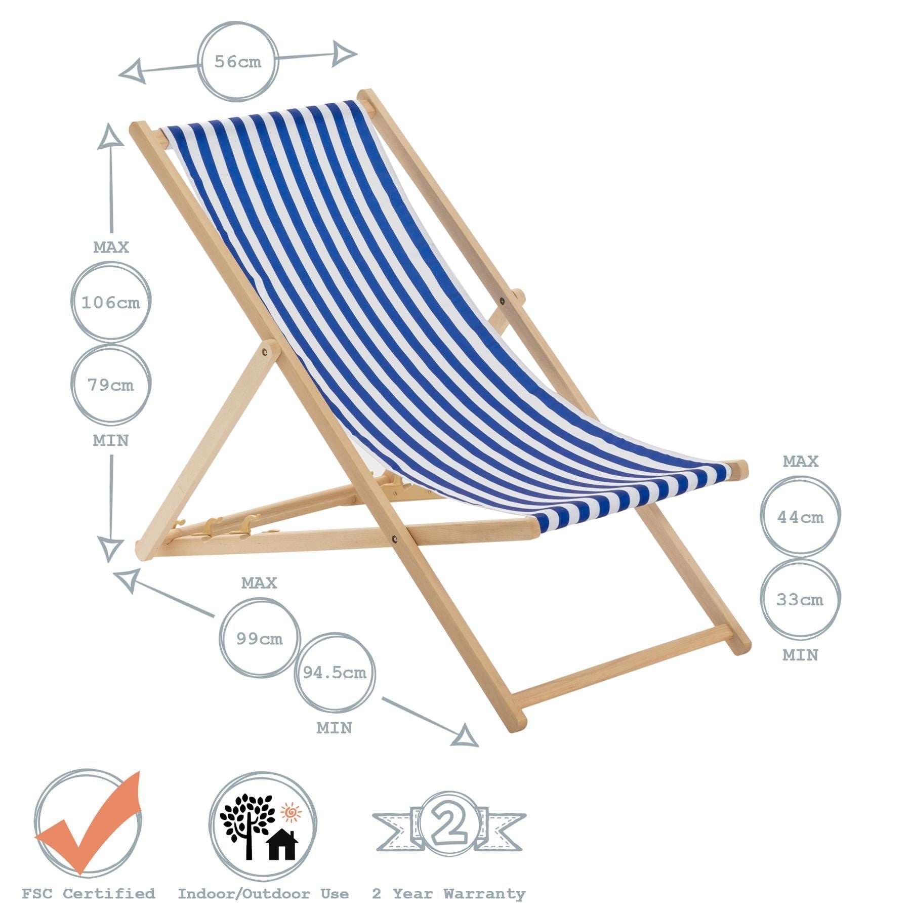 Beach Deck Chair - Red Orange Stripe with Beech Wood Frame