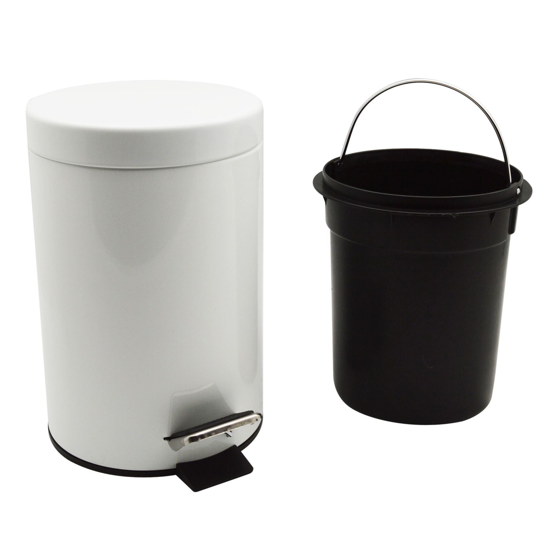 Harbour Housewares Bathroom Pedal Bin With Inner Bucket - White - 3L