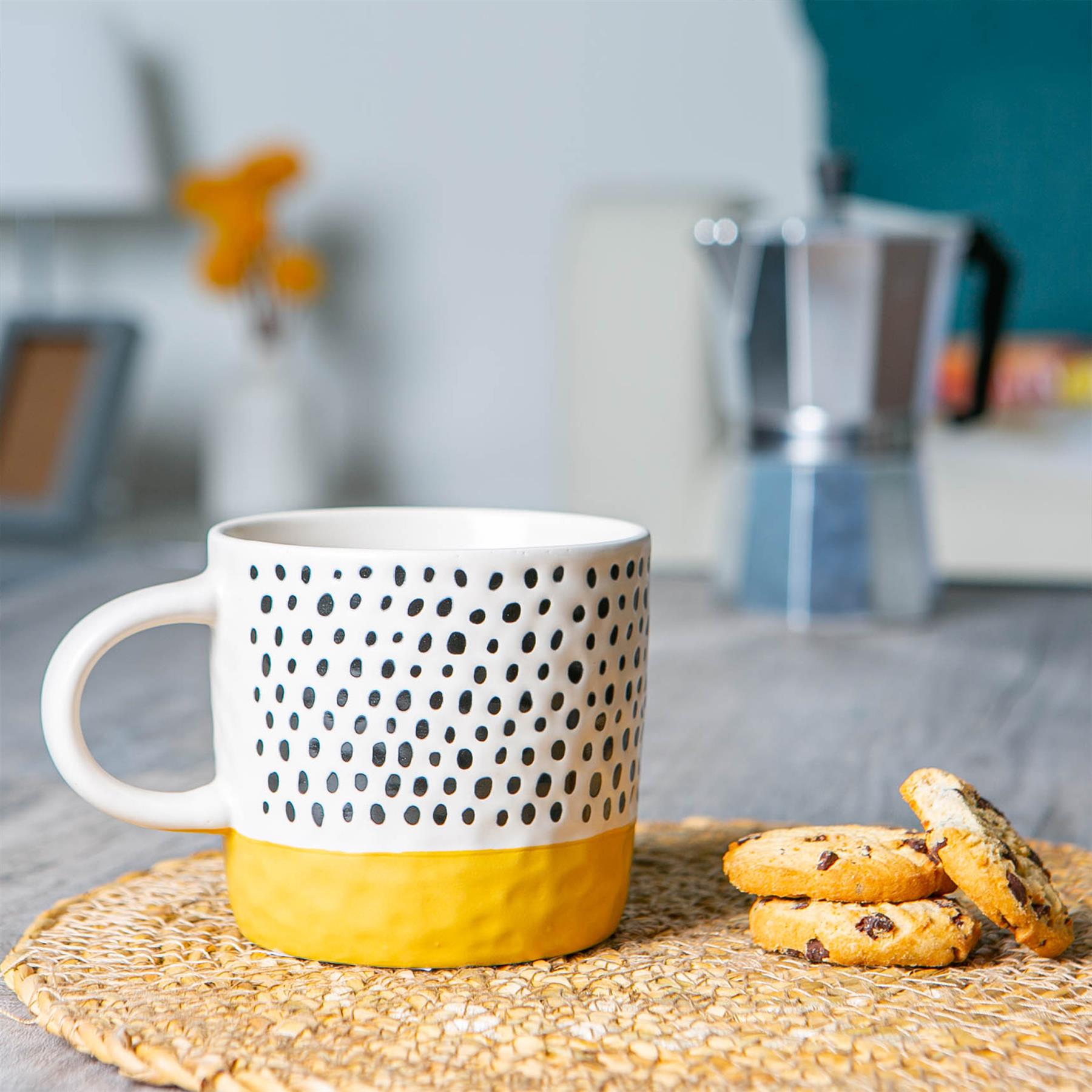 Dipped Stoneware Dots Coffee Mug - 385ml - Mustard
