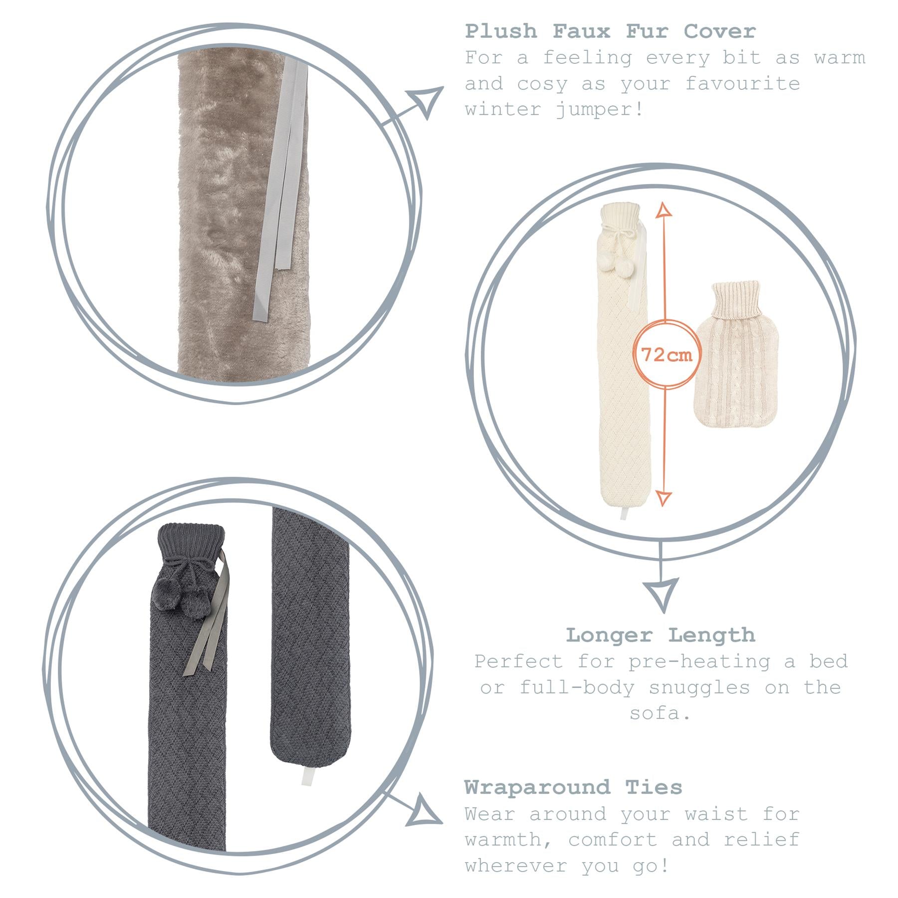 Long Hot Water Bottle Cover - Faux-Fur - Cream