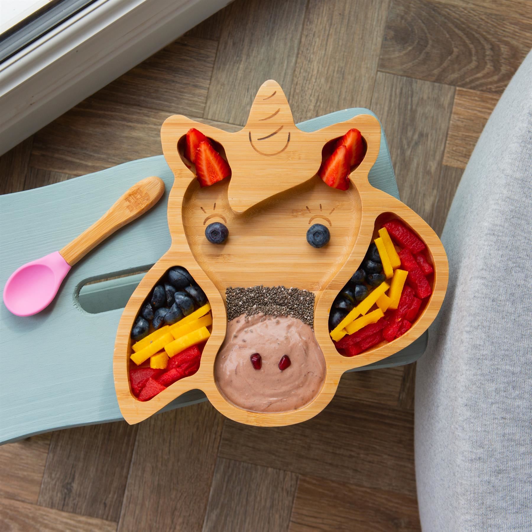 Navy Blue Unicorn Bamboo Suction Plate