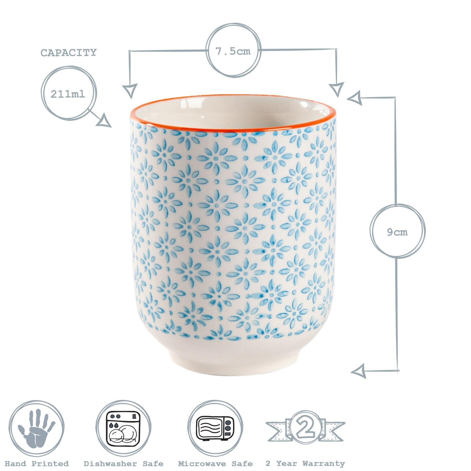 Nicola Spring Hand Printed Porcelain Mug - 280ml - Blue