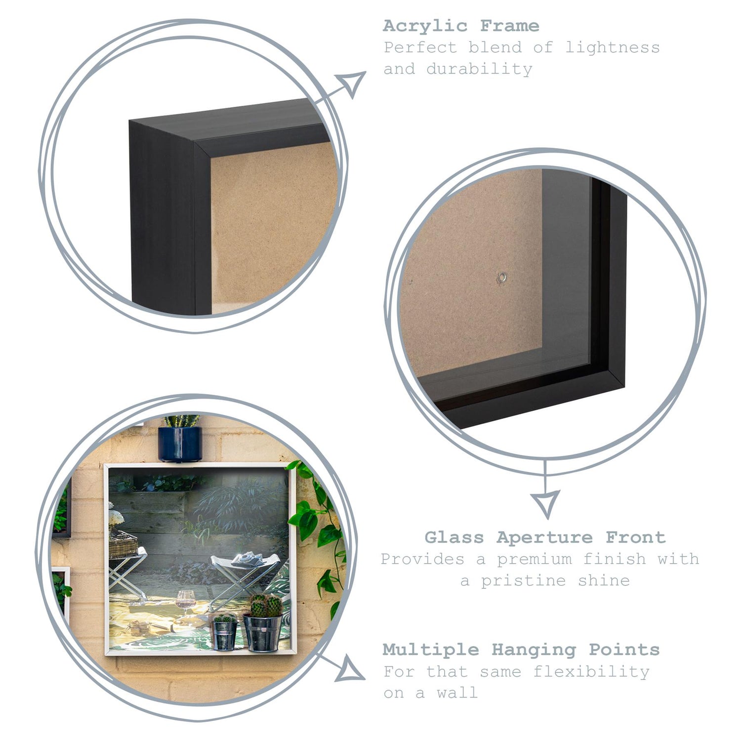 Nicola Spring Deep Box Photo Frame - 16 x 16 - Black