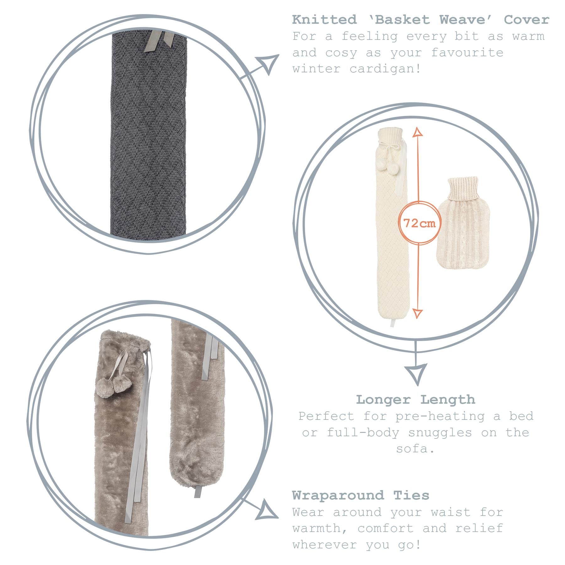 Long Hot Water Bottle Cover - Knitted - Cream