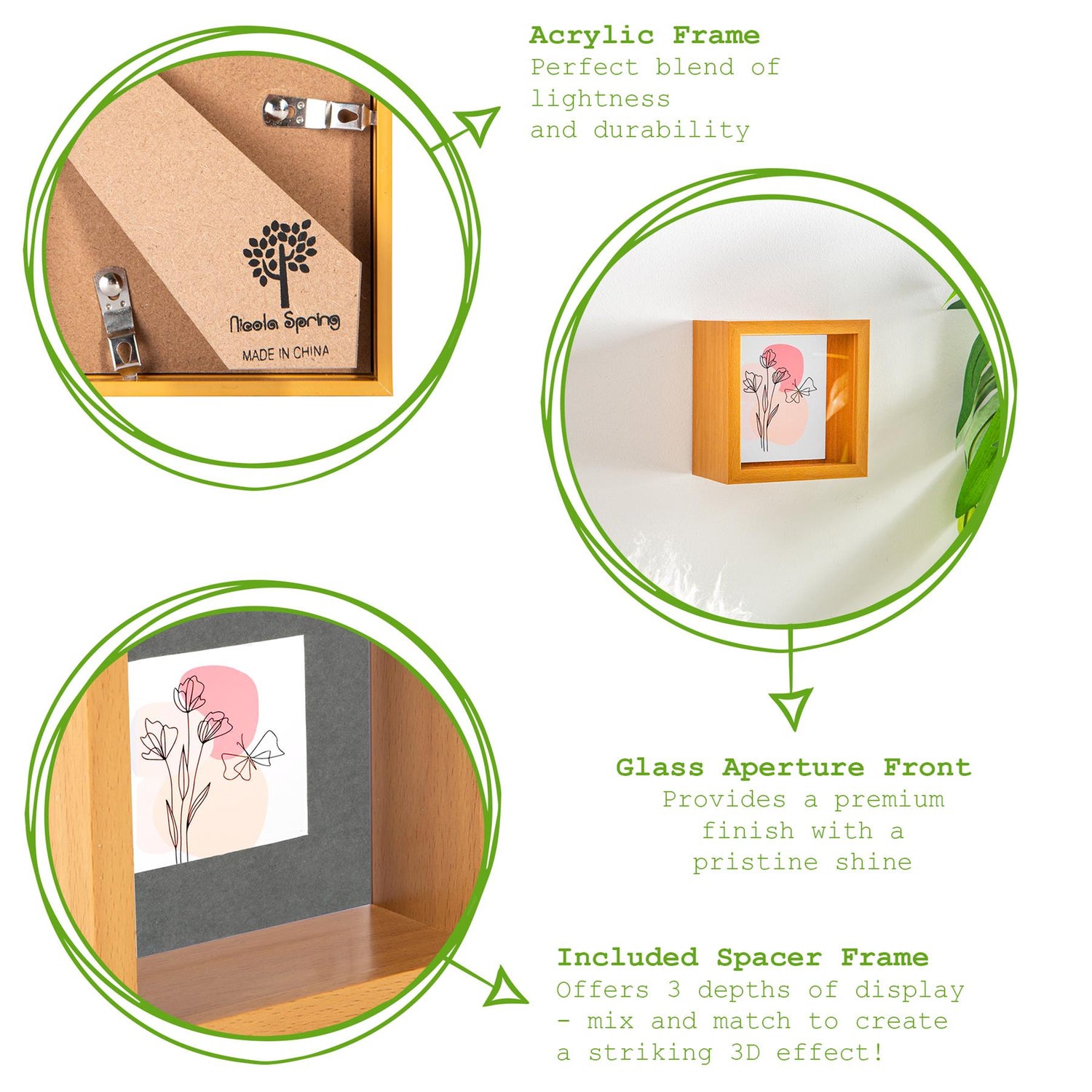 3D Deep Box Photo Frame - 4 x 4" - Light Wood