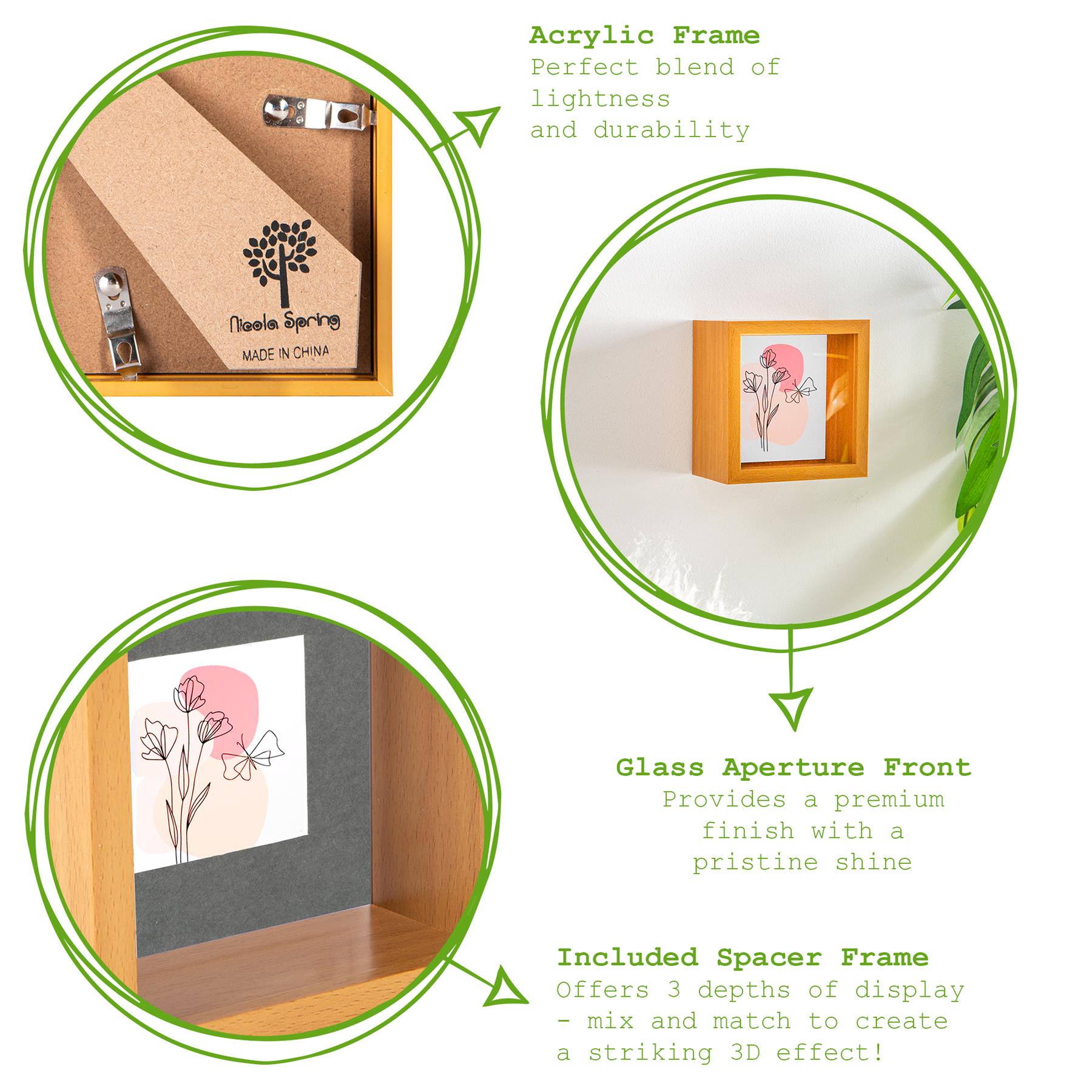 3D Deep Box Photo Frame - 4 x 4" - Light Wood