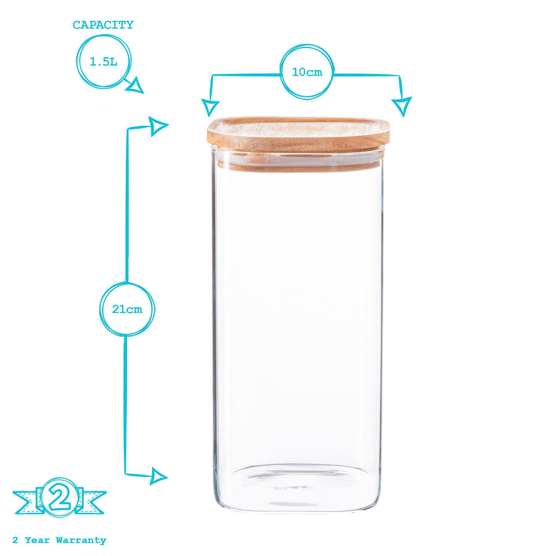 Square Glass Storage Jar with Wooden Lid - 1.5 Litre