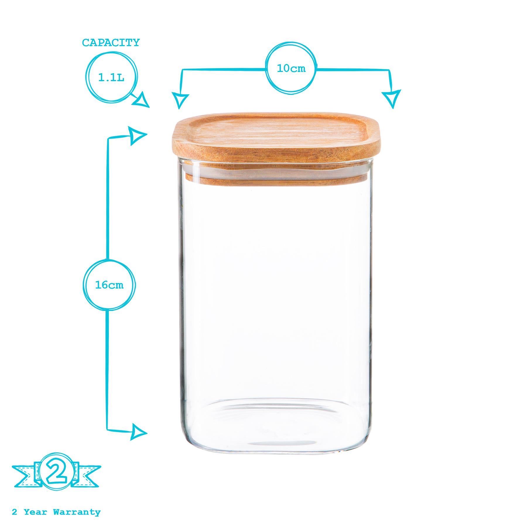 Square Glass Storage Jar with Wooden Lid - 1.1 Litre