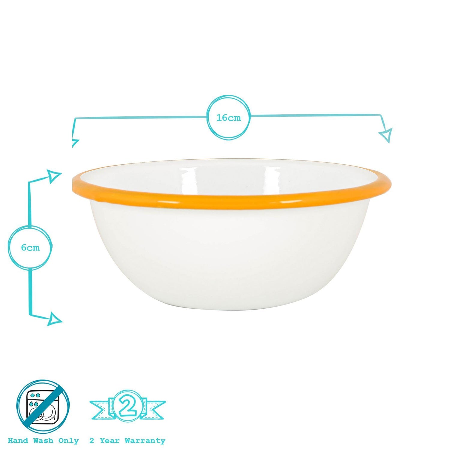 White Enamel Bowl - 16cm - Yellow