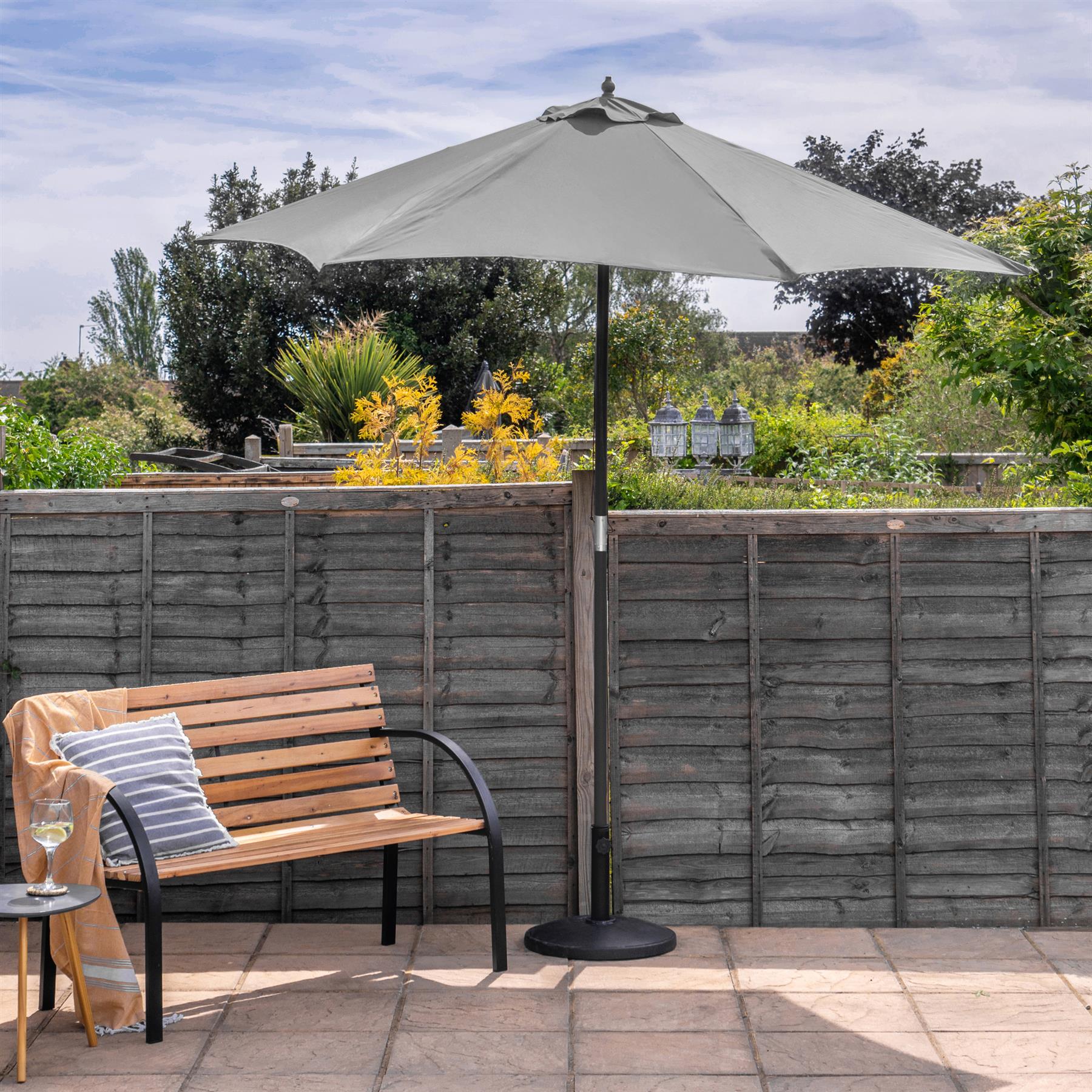 Harbour Housewares Garden Parasol - Wooden Frame - Grey