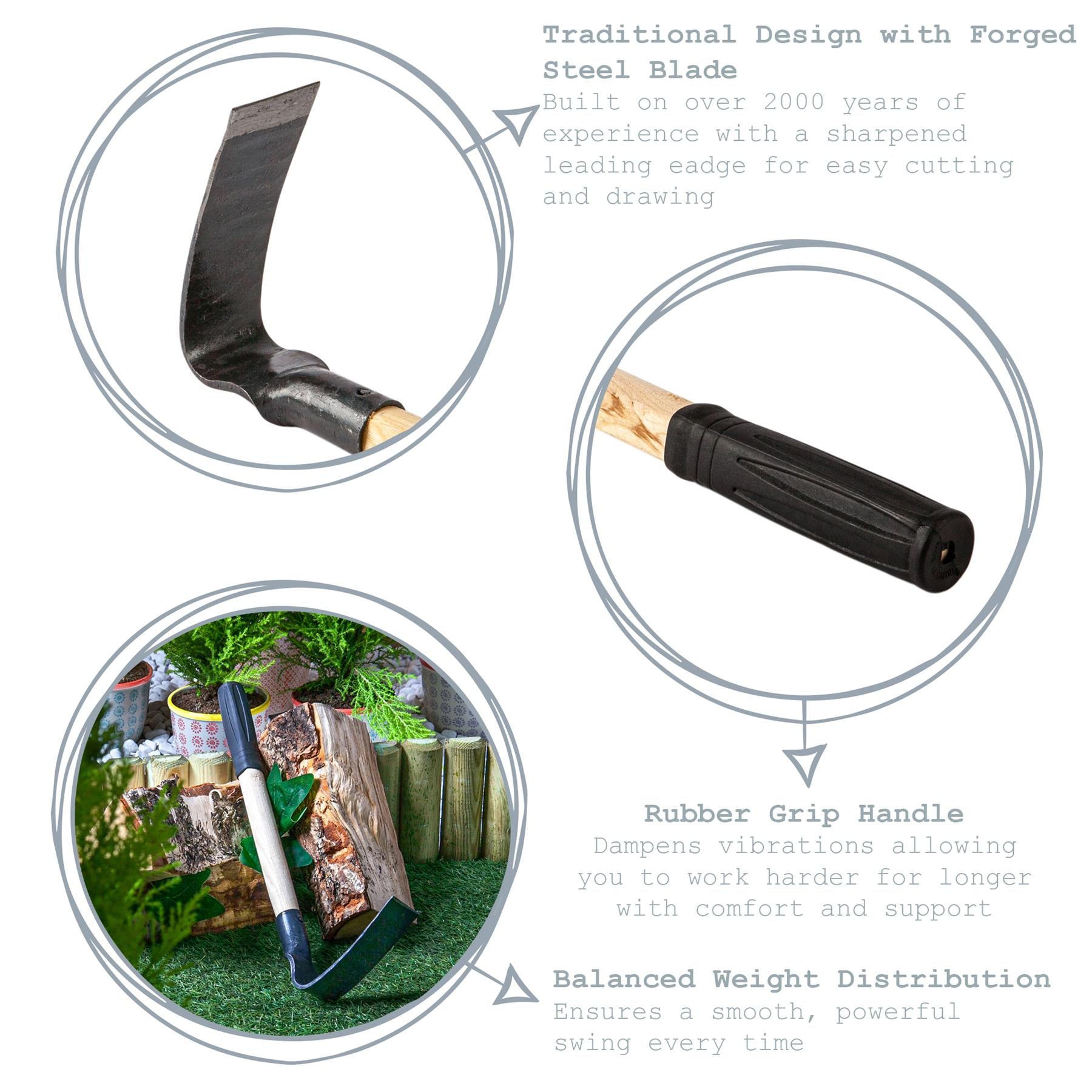 Harbour Housewares Handheld Digging Hoe - Rubber Grip Handle - 43cm