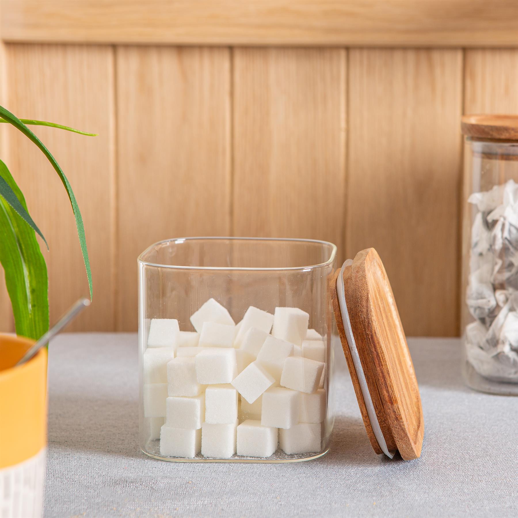 Square Glass Storage Jar with Wooden Lid - 680ml