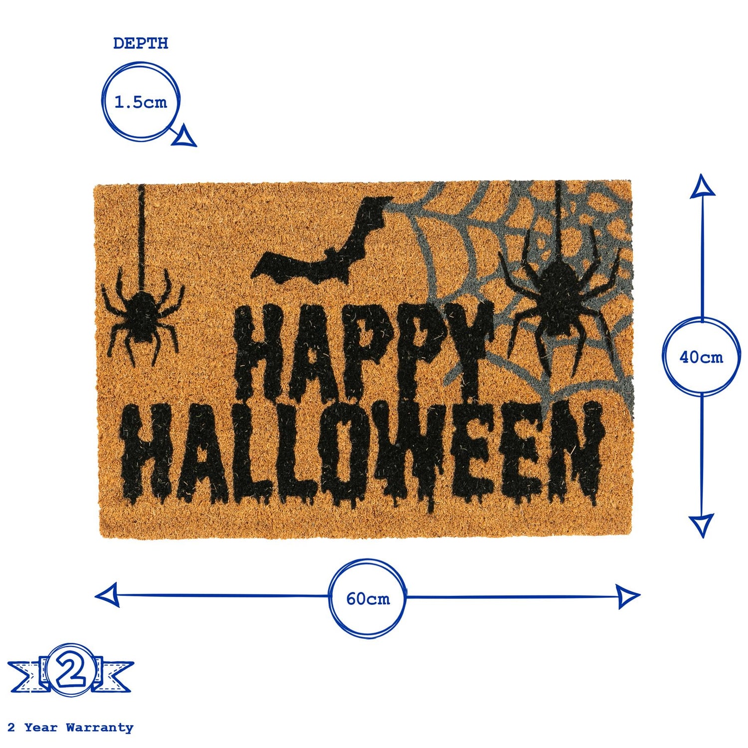 Non-Slip Halloween Door Mat - 60 x 40cm - Happy Halloween Spider