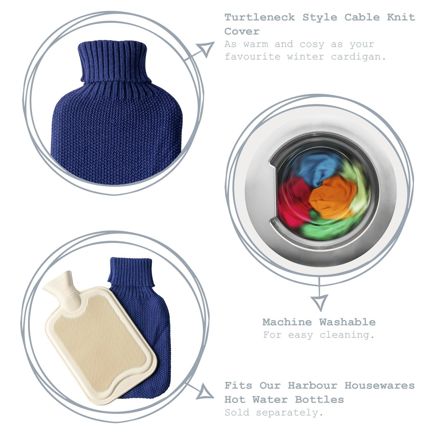 Nicola Spring Hot Water Bottle Cover - Knitted - Midnight Blue