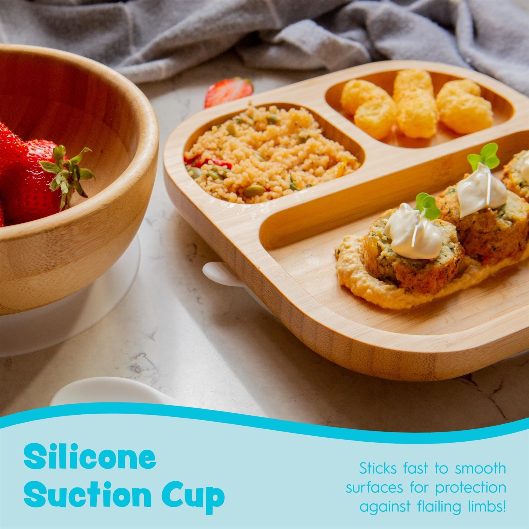 Navy Blue Divided Bamboo Suction Plate