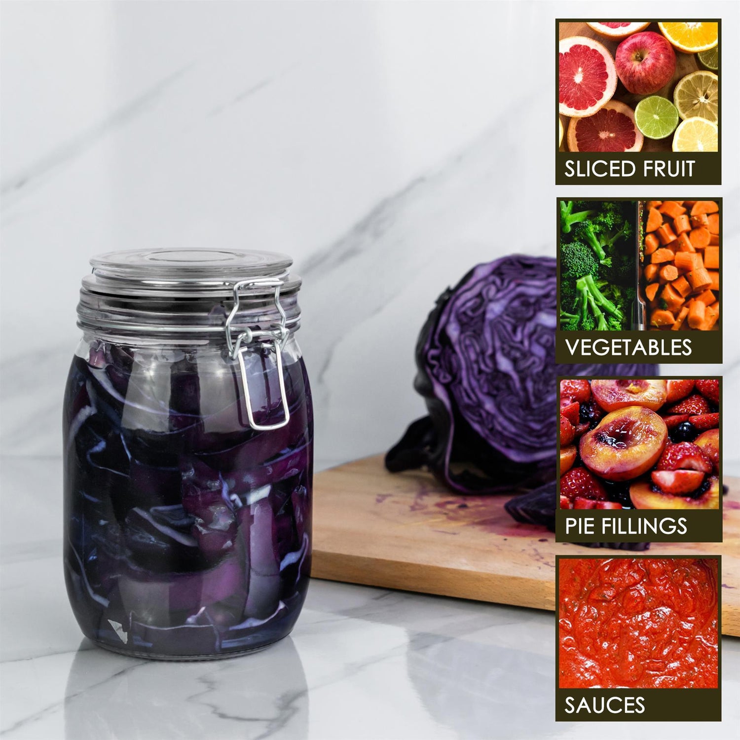 Argon Tableware Glass Storage Jar - 1 Litre - Black Seal