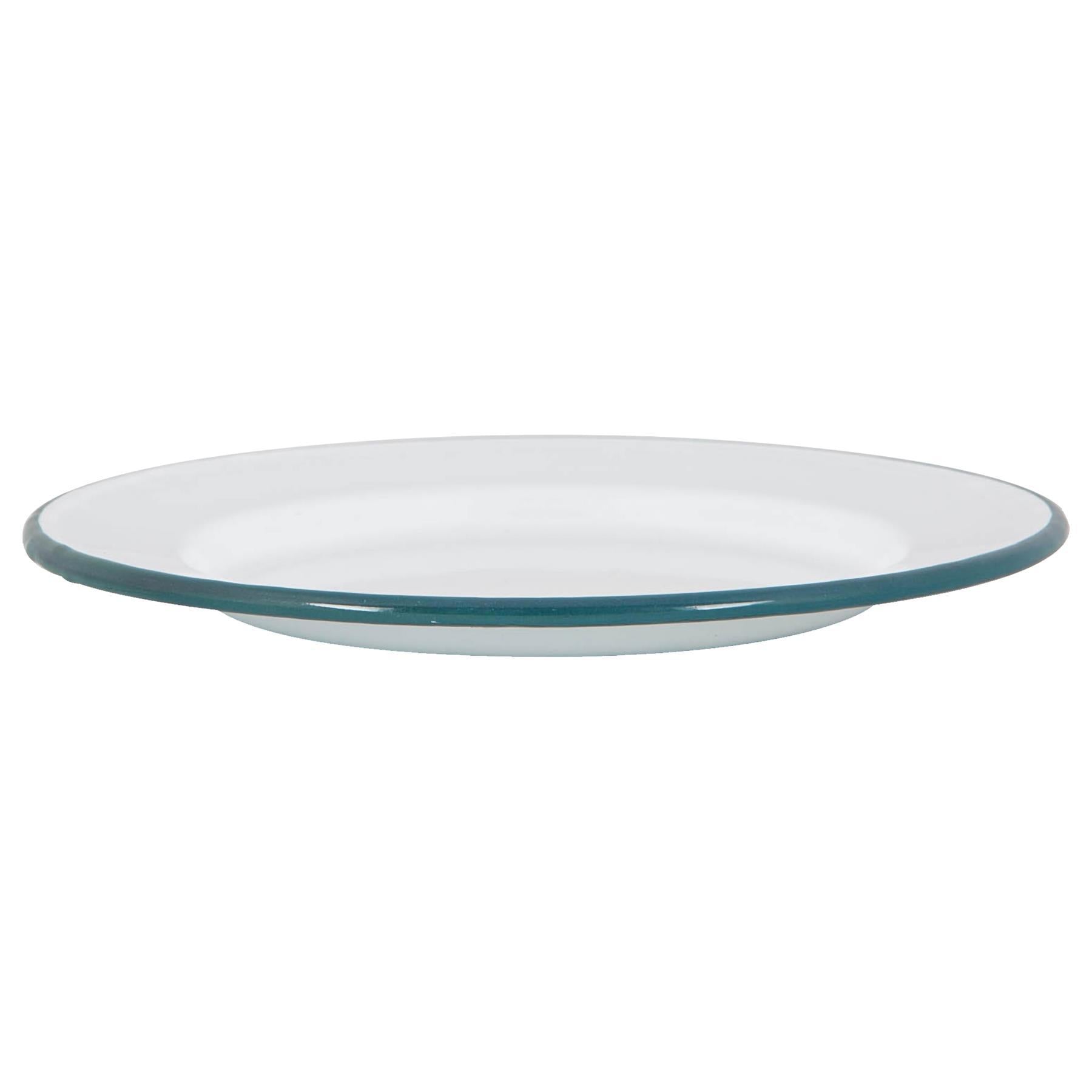 White Enamel Dinner Plate - 25.5cm - Green
